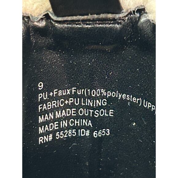 Express‎ Black pull on boots Womens 9 faux fur lining chunky Y2K Combat Grunge - Picture 3 of 9